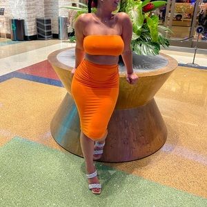 Naked wardrobe crop top high waist skirt set new